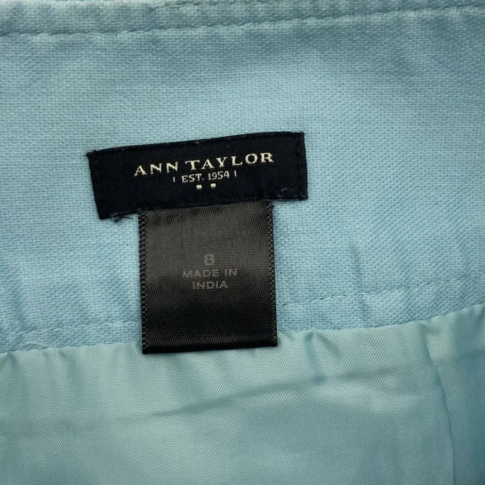 Ann Taylor Women's Light Blue Cotton Blend Solid Lined Pencil Skirt Size 8